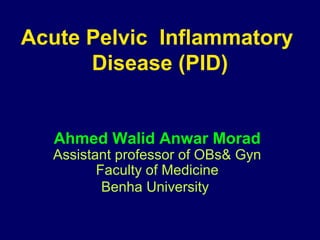 Acute Pelvic Inflammatory
Disease (PID)
Ahmed Walid Anwar Morad
Assistant professor of OBs& Gyn
Faculty of Medicine
Benha University
 