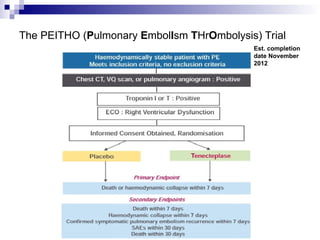 The PEITHO (Pulmonary EmbolIsm THrOmbolysis) Trial
Est. completion
date November
2012
 