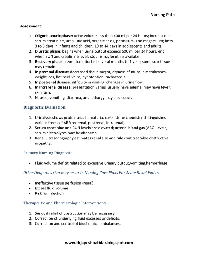 Acute renal failure nursing care plan & management | PDF