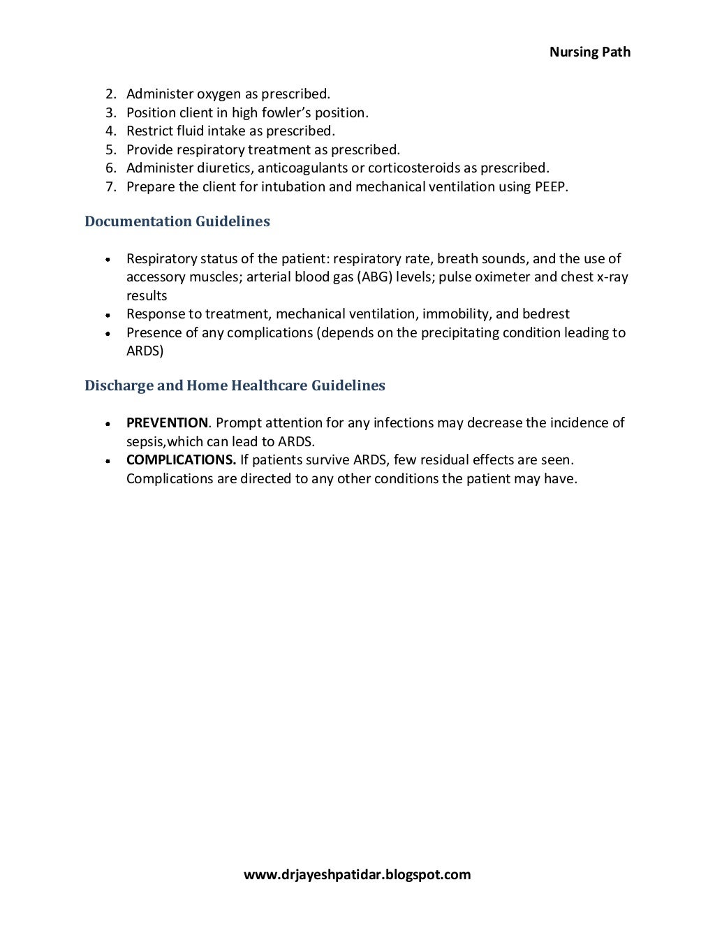 Acute respiratory distress syndrome nursing care plan & management