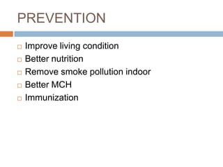 B.2.IF NO IMPROVEMENT THEN FOR NEXT 48 HRSChange antibioticsIf Ampicillin –Change to Chloramphenicol IMIf Chloramphenicol-Change to Cloxacillin 25mg/kg/dose 6hrly with gentamycin 2.5mg/kg/dose 8hrlyIf condition improves continue t/t orallyC. Provide symptomatic t/t for fever and wheezingD. Monitor fluid and food intakeE. Advice mother on home management 