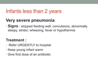 No pneumonia: cough or cold
• Signs : no chest indrawing and no fast breathing
• Treatment :
• Advice mother to give the f...