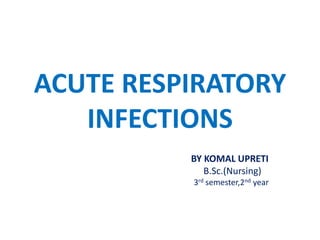ACUTE RESPIRATORY
INFECTIONS
BY KOMAL UPRETI
B.Sc.(Nursing)
3rd semester,2nd year
 