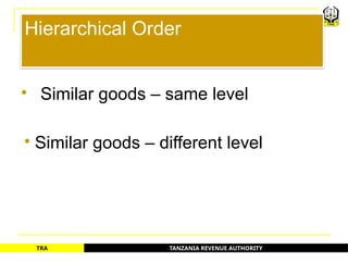TANZANIA REVENUE AUTHORITY
TRA
Hierarchical Order
 Similar goods – same level
 Similar goods – different level
29
 