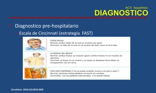 ACV Isquémico
DIAGNOSTICO
• Diagnostico pre-hospitalario
– Escala de Cincinnati (estrategia FAST)
Circulation. 2010;122;S818-S828
 