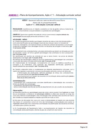 Página 33
ANEXO 1 - Plano de Acompanhamento, Ação n.º 1 – Articulação curricular vertical
 