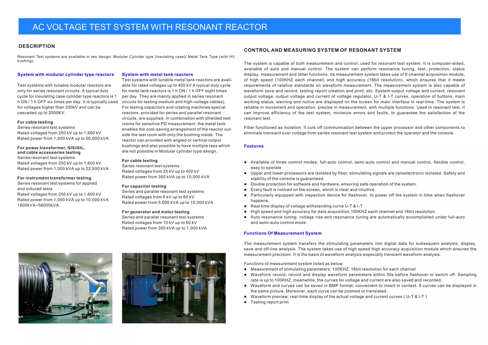 AC voltage test system with resonant reactor 