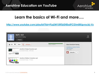 © 2014 Aerohive Networks CONFIDENTIAL
Aerohive Education on YouTube
9
http://www.youtube.com/playlist?list=PLqSW15RTj6DtEbdPCGIm0Kigvrscbj-Vz
Learn the basics of Wi-Fi and more….
 