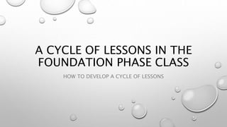 A CYCLE OF LESSONS IN THE
FOUNDATION PHASE CLASS
HOW TO DEVELOP A CYCLE OF LESSONS
 