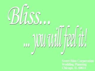 Bliss... ... you will feel it! Sweet Bliss Corporation Wedding Planning Chicago, IL 60611 