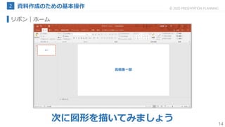 14
© 2020 PRESENTATION PLANNING
リボン｜ホーム
次に図形を描いてみましょう
 