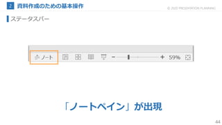 44
© 2020 PRESENTATION PLANNING
ステータスバー
「ノートペイン」が出現
 