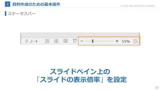 51
© 2020 PRESENTATION PLANNING
ステータスバー
スライドペイン上の
「スライドの表示倍率」を設定
 