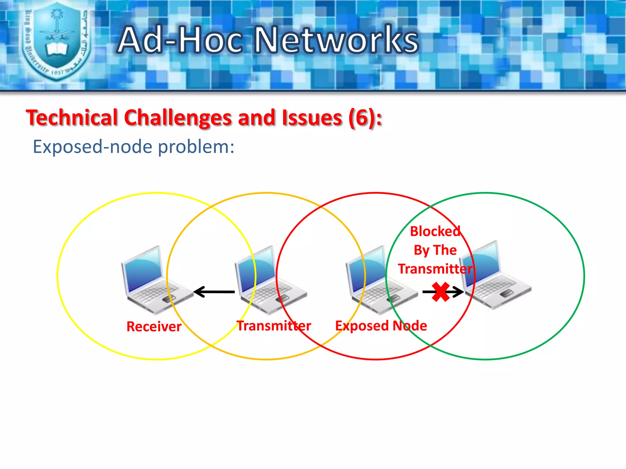 Most of the Ad-Hoc networks use the allocated frequencies for the Industrial, Scientific and Medical (ISM) band. Ad-Hoc NetworksAdvantages and Applications (1):Ad-hoc networks have several advantages over the traditional networks, like:Ad-hoc networks can have more flexibility.