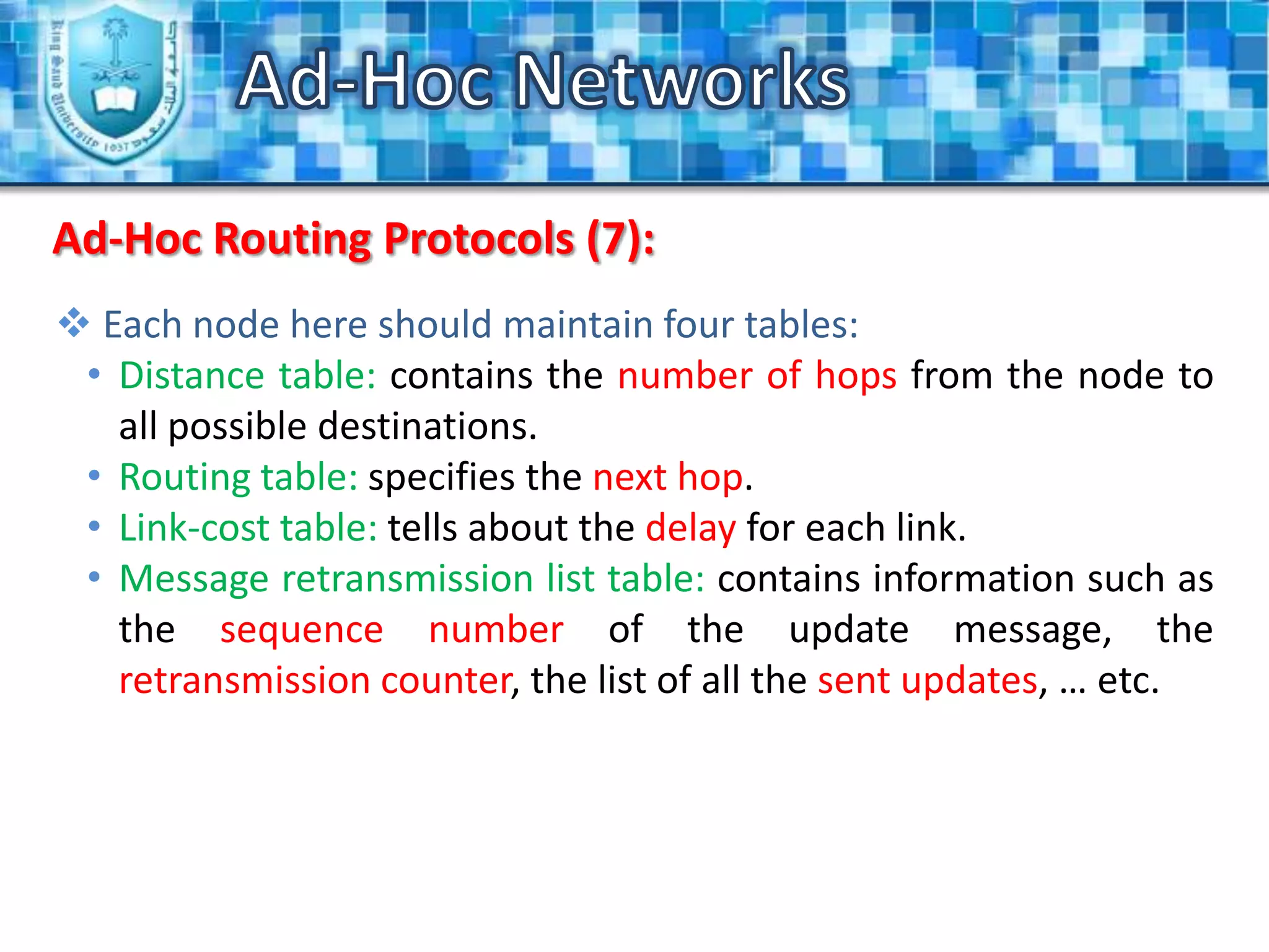 Ad-Hoc network automatically forms and adapts to changes.