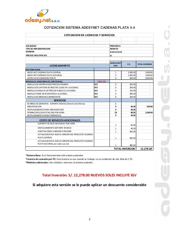 formato de cotizacion de servicio