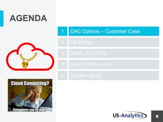 11
AGENDA
OAC Options – Customer Case1
AD Bridge2
SAML 2.0 ADFS3
Direct SSO vs Link4
Trouble Spots5
 