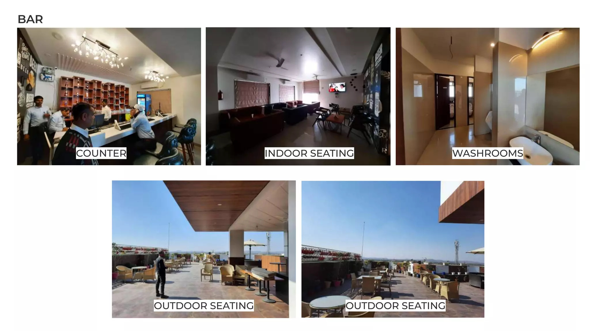 BAR
COUNTER INDOOR SEATING WASHROOMS
OUTDOOR SEATING OUTDOOR SEATING
 