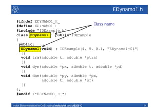 EDynamo1.h

  #ifndef EDYNAMO1_H_
  #define EDYNAMO1_H_                 Class name
  #include "IDExample.h"
  class EDynam...