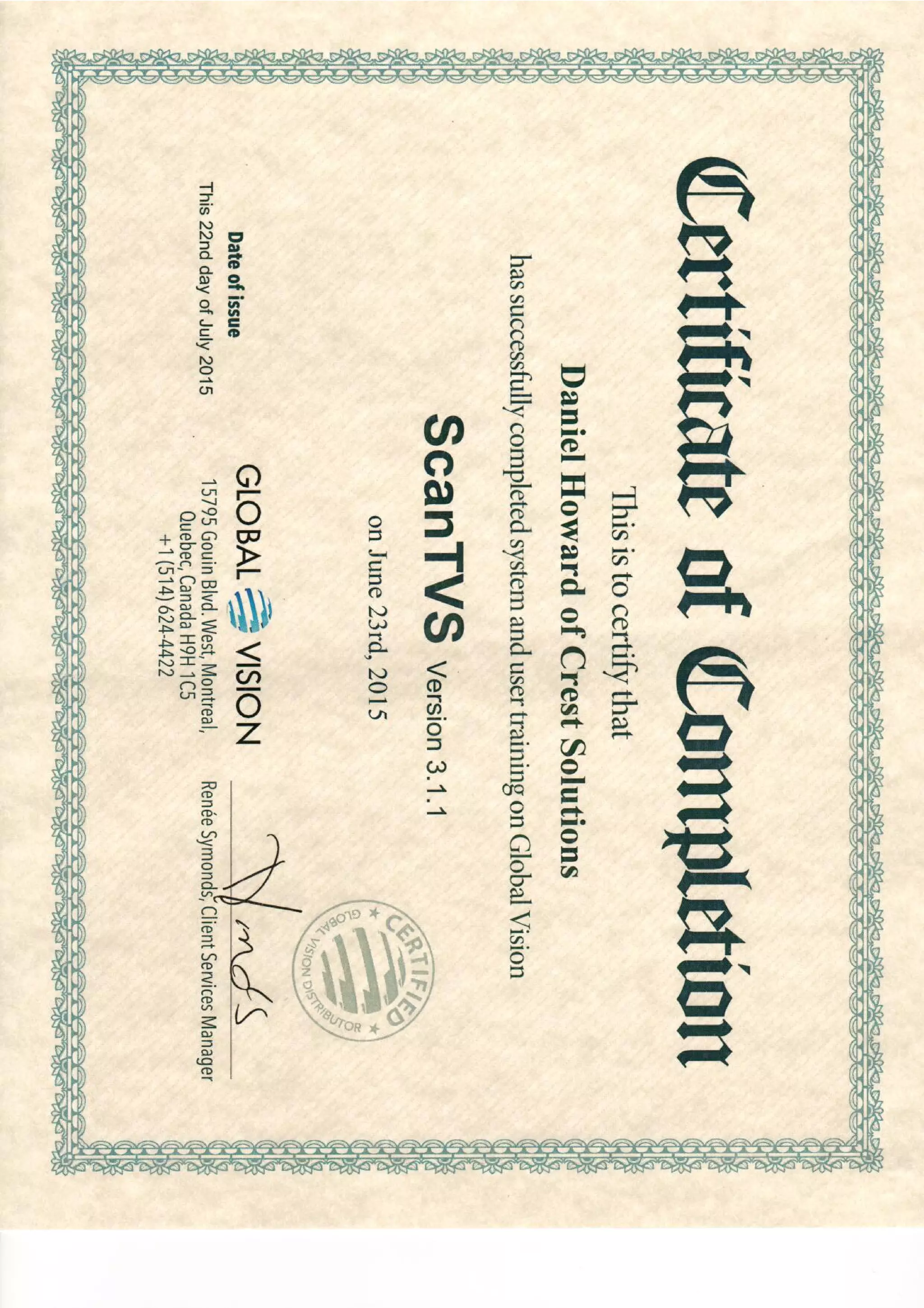 Certificate of Completion Global Vision | PDF