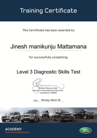 Jinesh manikunju Mattamana
Level 3 Diagnostic Skills Test
Monday, March 30,
 