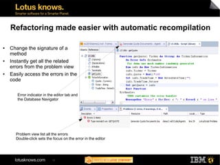 Refactoring made easier with automatic recompilation

●   Change the signature of a
    method
●   Instantly get all the r...