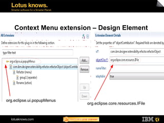 Context Menu extension – Design Element




org.eclipse.ui.popupMenus
                            org.eclipse.core.resources.IFile
 