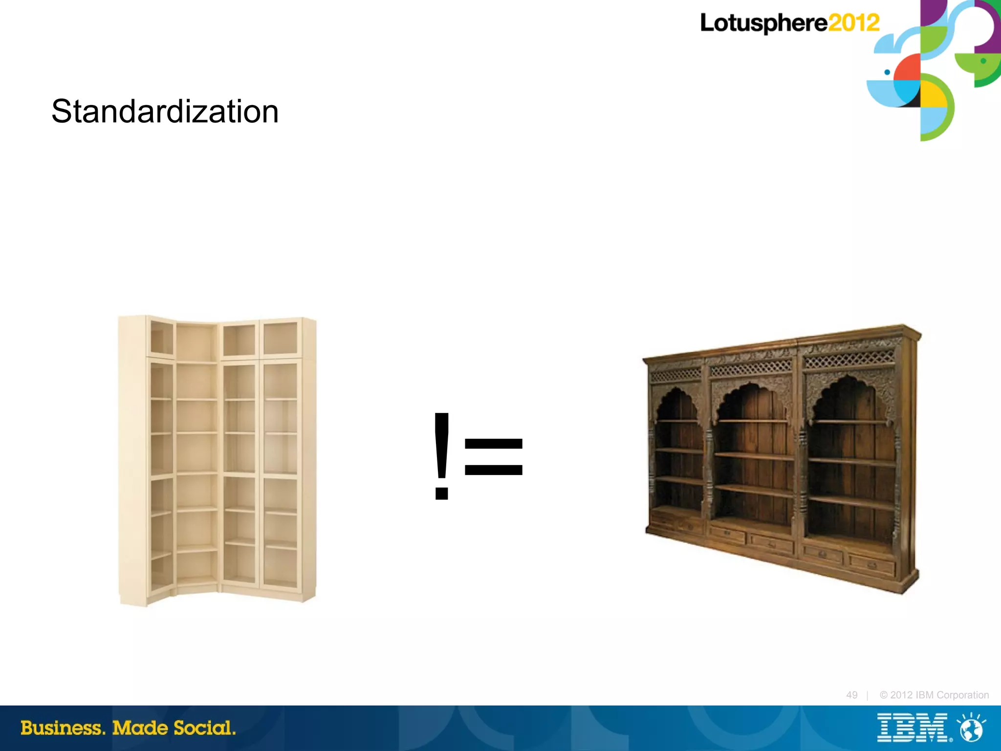 Standardization




                  !=
                       49 |   © 2012 IBM Corporation
 