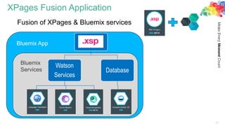 XPages Fusion Application
Fusion of XPages & Bluemix services
23
XPages
Watson
Services
L T VR
Database
C
Bluemix App
Bluemix
Services
 