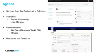 Agenda








5

Services from IBM Collaboration Solutions
Scenarios
–
Partner Community
–
Loan Manager
Implementation
–
IBM Social Business Toolkit SDK
–
XPages
Resources and Questions

 