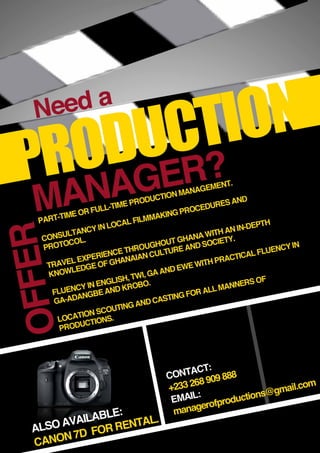 Need A Production Manager?