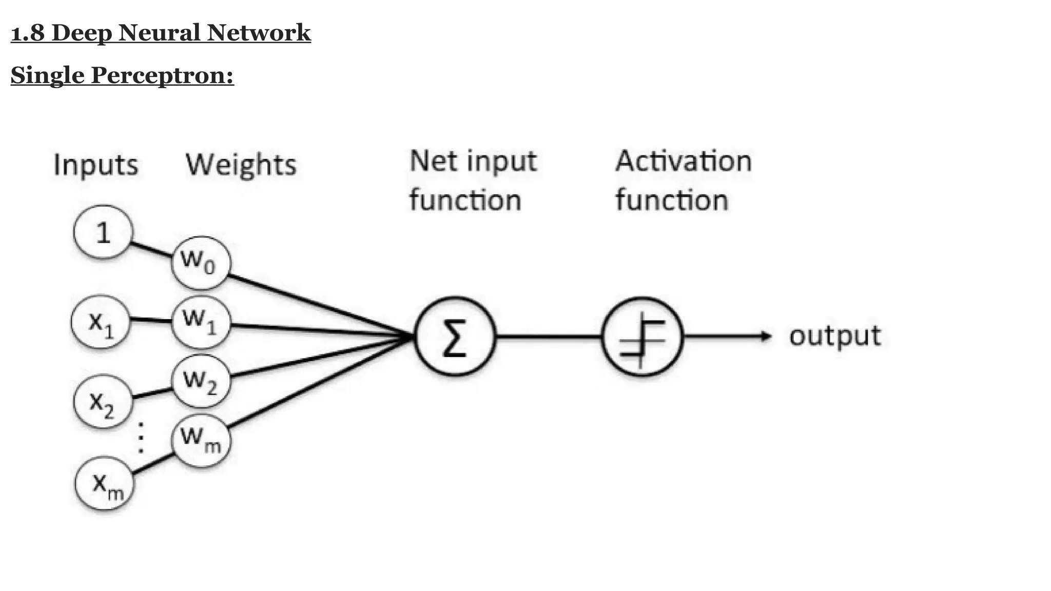 1.8 Deep Neural Network Single Perceptron: 