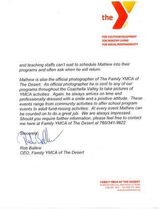 Letter of Recommendation Pt. 2 YMCA