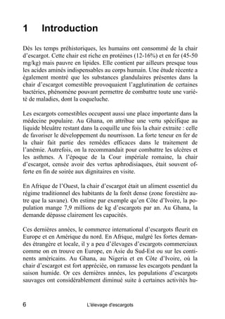1       Introduction
Dès les temps préhistoriques, les humains ont consommé de la chair
d’escargot. Cette chair est riche ...
