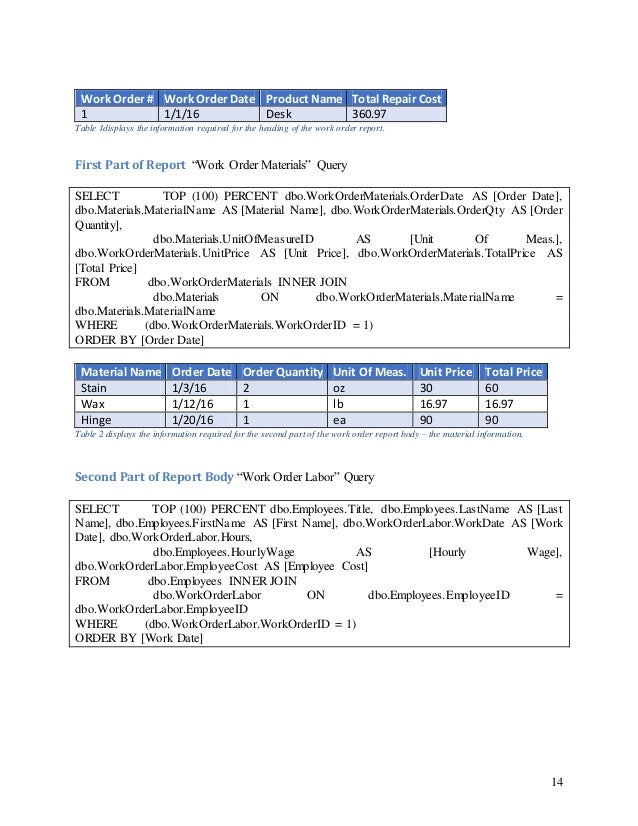 work order database