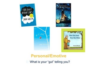 Personal/Emotive
 What is your “gut” telling you?
 