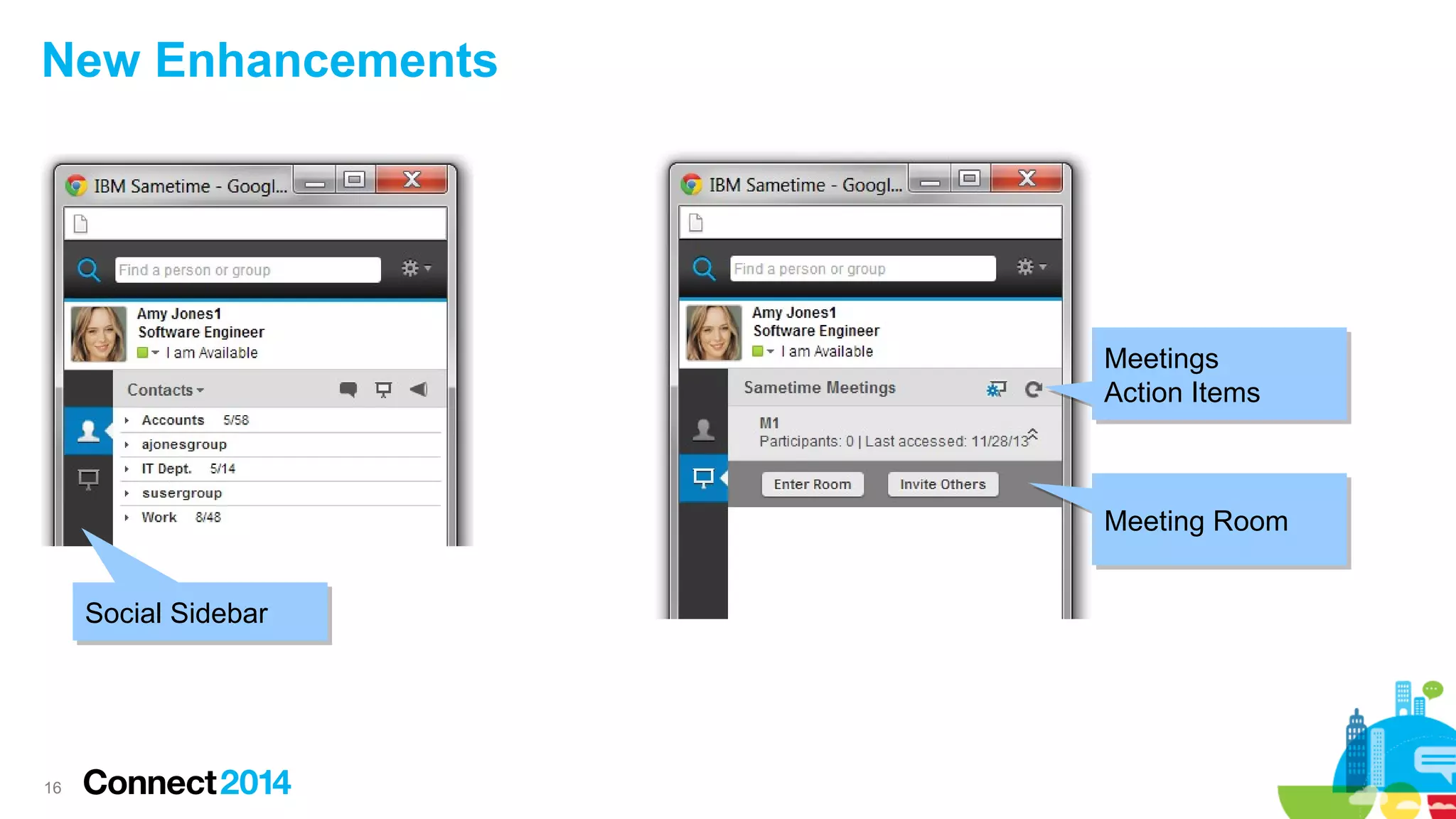 16
New Enhancements
Social SidebarSocial Sidebar
Meetings
Action Items
Meetings
Action Items
Meeting RoomMeeting Room
 