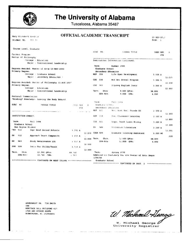UA PhD and MA Transcripts without SSN
