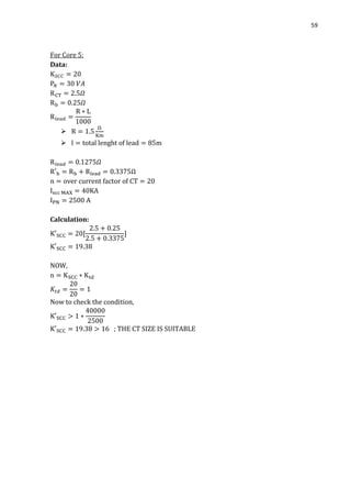 59
For Core 5:
Data:


Ω
Calculation:
NOW,
Now to check the condition,
; THE CT SIZE IS SUITABLE
 