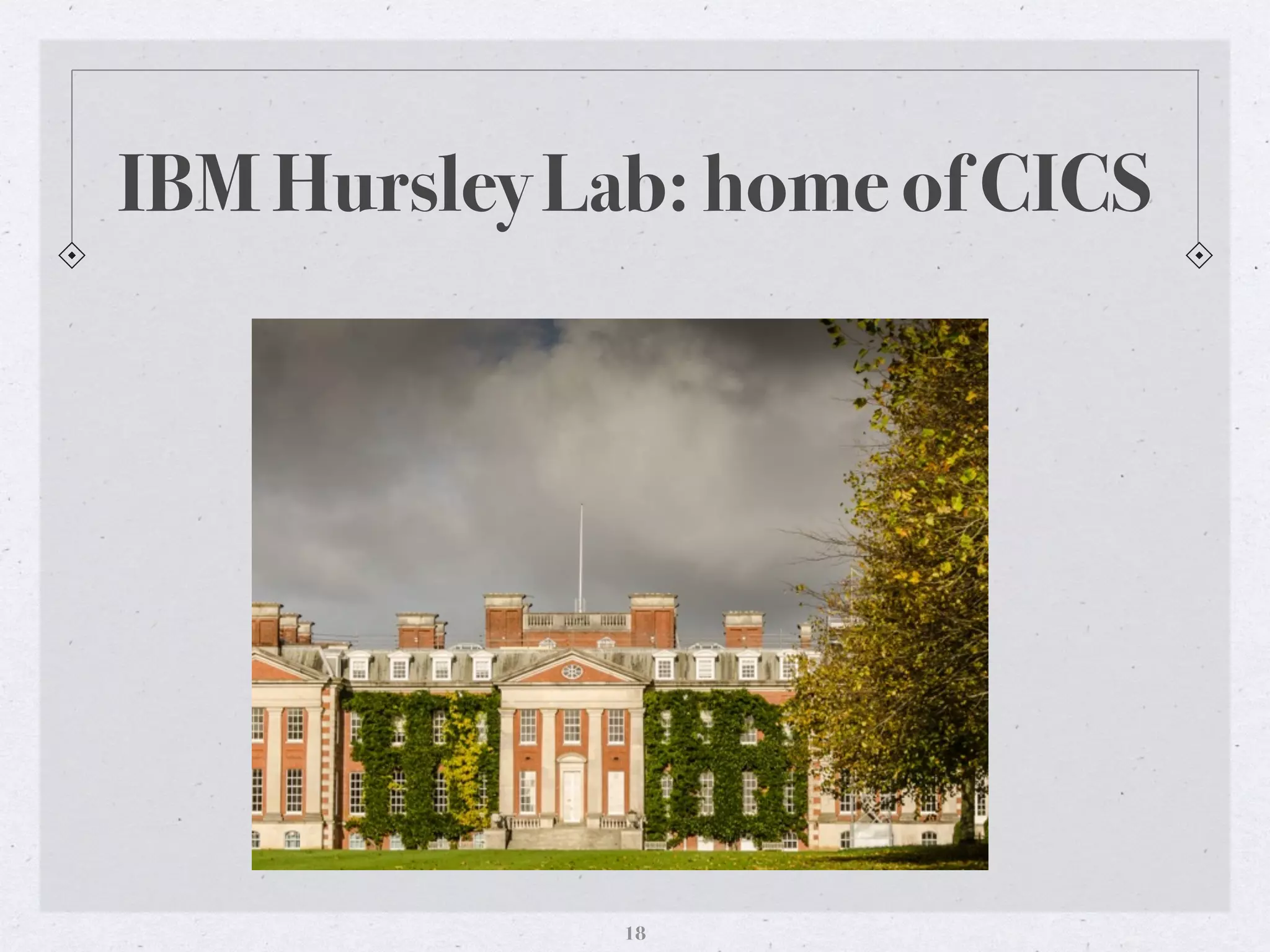 IBM Hursley Lab: home of CICS
18
 