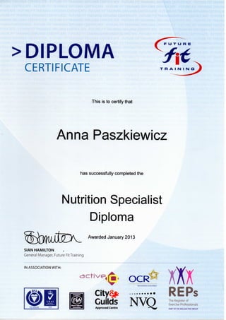 Dyplom Nutritionist