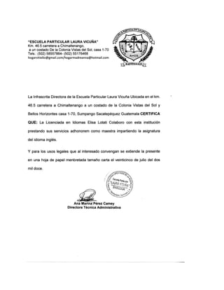 Certification Escuela Laura Vicuna