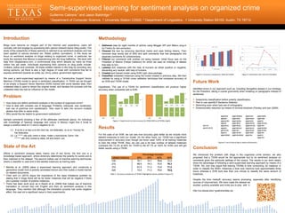 Semi-supervised learning for sentiment analysis on organized crime
Introduction
Blogs have become an integral part of the Internet user experience; users will
normally visit and engage by expressing their opinion towards topics (blog posts). The
study of the subjectivity of these opinions is referred to as sentiment analysis and has
been applied to various domains (ex. Retail, politics, journalism). In this study we
focus on sentiment analysis on blogs relating to organized crime, in particular, we
study the scenario that Mexico is experiencing with the drug trafficking. We work with
data from blogdelnarco.com, a controversial blog which attracts as many as three
million hits per week. Individuals expressing their opinions on blog posts include:
Civilians, police and criminals. All these entities interact in the blog by providing very
strong opinions, yet there is also a high degree of noise with comments that fail to
express sentiment towards an entity (ex. Army, police, government agencies).
We used a semi-supervised approach by means of a Transductive Support Vector
Machine (TSVM) model to serve in sentiment classification. A TSVM can be thought
of as simply a Support Vector Machine (SVM) trained with some labeled data, then
unlabeled data is used to retrain the original model, and iterates this process until the
unlabeled data has had an influence on the model.
jaj
jaja
jajaa
jajaaa
jajaaj
jajaaja
jajaajaj
jajaajaja
jajaajajaj
jajaj
jajaja
jajajaa
jajajaaa
jajajaaj
jajajaaja
jajajaajaj
jajajaajajaj
jajajaajajaja
jajajaajja
jajajaj
jajajaja
jajajajaa
jajajajaaa
jajajajaaaa
jajajajaaj
jajajajaaja
jajajajaajaj
jajajajaajaja
jajajajaj
jajajajaja
jajajajajaa
jajajajajaaj
jajajajajaaja
jajajajajaj
jajajajajaja
jajajajajajaa
jajajajajajaaj
jajajajajajaaja
jajajajajajaj
jajajajajajaja
jajajajajajajaa
jajajajajajajaj
jajajajajajajaja
jajajajajajajajaj
jajajajajajajajaja
jajajajajajajajajaj
jajajajajajajajajaja
jajajajajajajajajajaj
jajajajajajajajajajaja
jajajajajajajajajajajaj
jajajajajajajajajajajaja
jajajajajajajajajajajajaj
jajajajajajajajajajajajaja
jajajajajajajajajajajajajaj
jajajajajajajajajajajajajaja
jajajajajajajajajajajajajajaja
jajajajajajajajajajajajajajajaja
jajajajajajajajajajajajajajajajaja
jajajajajajajajajajajajajajajajajaja
jajajajajajajajajajajajajajajajajajaja
jajajajajajajajajajajajajajajajajajajaja
jajajajajajajajajajajajajajajajajajajajaja
jajajajajajajajajajajajajajajajajajajajajaja
jajajajajajajajajajajajajajajajajajajajajajajaja
jajajajajajajajja
jajajajajajajajjaja
jajajajajajajja
jajajajajajja
jajajajajajjaja
jajajajajajjajaja
jajajajajja
jajajajajjaa
jajajajajjaja
jajajajajjajajaja
jajajajj
jajajajja
jajajajjaa
jajajajjaaj
jajajajjaj
jajajajjaja
jajajajjajaa
jajajajjajaj
jajajajjajaja
jajajajjajajaja
jajajajjajajajaja
jajajj
jajajja
jajajjaa
jajajjaaj
jajajjaaja
jajajjaj
jajajjaja
jajajjajaa
jajajjajaaj
jajajjajaj
jajajjajaja
jajajjajajaj
jajajjajajaja
jajajjajajajaja
jajajjja
jajja
jajjaa
jajjaaj
jajjaj
jajjaja
jajjajaa
jajjajaj
jajjajaja
jajjajajaj
jajjajajaja
jajjajajajaj
jajjajja
jajjja
jal
Methodology
1. Gathered data for eight months of activity using Blogger API and iMacro plug-in
for Firefox for text extraction.
2. Cleaned the text by removing diacritical marks and case folding tokens. Then
removed stop words (list of 249) and split comments that had paragraphs into
separate comments for cohesiveness.
3. Filtered out comments with entities not being tracked. Initial focus was on the
President of Mexico (Felipe Calderon) for which we used an ontology of aliases
that refer to him.
4. Labeled 420 instances with the help of humans as either positive or negative,
discarding any neutral. with help of humans.
5. Created and trained model using SVM Light Java package.
6. Classified unlabeled instances using the model created in previous step. We then
validate by using a 10-fold cross validation technique that compares accuracy of
an SVM and TSVM model.
Hypothesis: The use of a TSVM for sentiment classification will produce higher
accuracy when compared with a SVM.
Conclusion
We introduced the problem with blogs in the organized crime domain, we also
proposed that a TSVM would be the appropriate tool to do sentiment analysis on
comments given the particular settings of the corpus. The results in our work clearly
show the advantage of following a semi-supervised learning approach by means of a
TSVM. Yet, one may argue that training TSVMs is time consuming, for instance, in
order to classify the 5000+ instances a dual core machine took approximately three
hours whereas a SVM took less than one minute to classify the same amount of
instances.
Despite the time tradeoff, accuracy seems promising, especially after identifying
sources of improvement. We have made the dataset we
studied publicly available and invite you to play with it:
http://cs.utexas.edu/~gcabrera/data.zip
Guillermo Cabrera 1 and Jason Baldridge 2
Problem
 How does one define sentiment analysis in the context of organized crime?
 How to deal with complex use of language: Profanity, colloquial, new vocabulary,
bad use of grammar and capitalization. Also need to take into account multiple
aliases that refer to same entity.
 Why would this be helpful to government institutions?
Sample comments showing a few of the attributes mentioned above. An individual
with knowledge of Spanish language and culture in Mexico might find it trivial to
assign a positive label to (1) and a negative to (2).
State of the Art
Efforts in sentiment analysis takes mainly one of two forms, the first one is a
knowledge based approach, where dictionary determines the polarity for words and is
then matched to the dataset. The second makes use of machine learning techniques
where a classifier is used and is fed labeled instances as training data.
 Melville et al. (2009) takes a supervised learning approach and constructs a
generative model from a polarity annotated lexicon and then builds a model trained
on labeled documents.
 Chen and Lin (2010) argue the importance of the class imbalance problem by
stating that in blogs there will be far fewer instances that will be negative if there
are a greater number of positive instances.
 There has been work such as in Bautin et al. (2008) that makes use of machine
translation to convert text into English and then do sentiment analysis in this
language. They mention that although the translation process has some negative
effect, this was not a significant issue in their experiments.
Results
For the case of an SVM, we can see how accuracy gets better as we include more
labeled instances to train our model. On the other hand, our TSVM has a significant
improvement in accuracy even though we never used 100% of all training instances
to train the initial TSVM. Also, we can use a far less number of labeled instances
(compare the 73.3% at 60% for TSVM to the 67.7% at 100% for SVM) and still get
better results using a TSVM.
Future Work
Identified errors in our approach such as: including derogative aliases in our ontology
for the President, taking a coarse granularity when breaking on paragraphs instead of
sentences.
 Subjectivity classification before polarity classification.
 Plan to use openNLP Sentence Detector.
 Stemming even when bad use of orthography.
 Dimensionality reduction by means of minimal shadows (Pandey and Iyer (2009).
(1) A la bio a la bao a la bim bom ba, los federales, ra ra ra / hooray for
the federales.
(2) La ****** pfp solo viene a robar, matar y extorsionar, fuera / the
******* pfp only comes to steal, kill and extort, out.
Table 1: Accuracy comparison of TSVM (Highlighted values plotted in Figure 2).
Figure 1: Experiments to test accuracy for SVMs (left) and TSVMs (right).
Figure 2: Accuracy comparison: SVM and TSVM Figure 3: Sentiment over time for President
agarrar
(grab/catch)
agarado
agaran
agarando
agarar
agararon
agaren
garrence
agarra
agarraban
agarraditos
agarrado
agarrados
agarralos
agarrame
agarramos
agarran
agarrando
agarrandose
agarrara
agarraran
agarrarlo
agarrarlos
agarrarnos
agarraron
agarrarse
agarrarte
agarras
agarraste
agarrate
agarre
agarremos
agarren
agarrenlos
agarrense
agarres
agarro
agarron
Figure 4: Use of stemming to reduce dimensions
Shuffled Shuffled
420 420 420 420
105 210 315 420
k-1
1
105 210 315 420
k-1
1
100
%
20% 40% 60% 80%
Percentage Included
Labeled Instance 20% 40% 60% 80%
105 70.7 70.7 73.3 72.0
210 69.5 74.3 75.5 76.3
315 67.5 71.3 73.9 77.2
420 73.4 71.3 76.6 78.8
0.62
0.64
0.66
0.68
0.7
0.72
0.74
0.76
0.78
0.8
105 210 315 420
Accuracy(%)
# Labeled Instances
SVM TSVM
0
500
1000
1500
2000
2500
May June July August September October
#ofMessages
Positive Negative
1 Department of Computer Science, 1 University Station C0500; 2 Department of Linguistics , 1 University Station B5100. Austin, TX 78712
 