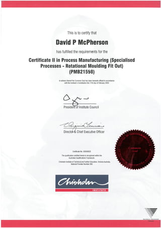 Certificate II In plastics