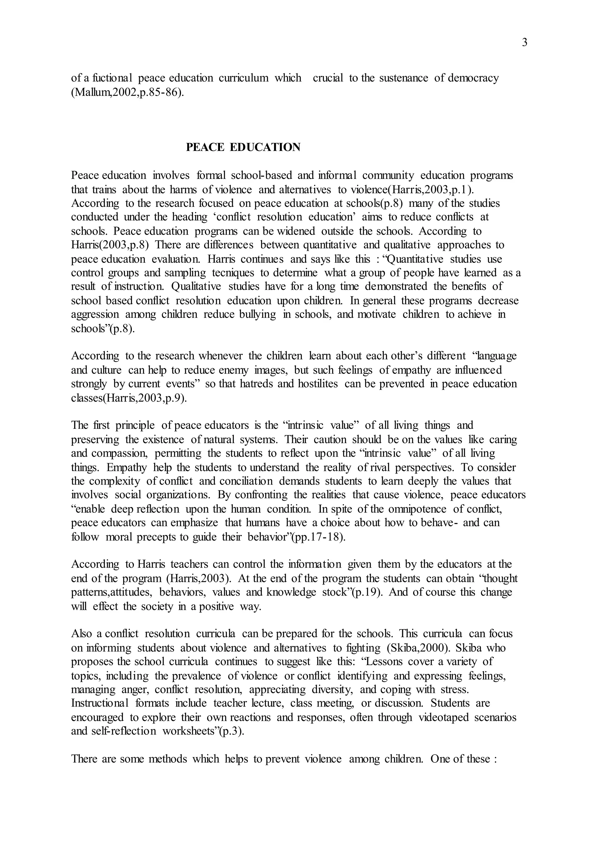 THE TEACHING OF PEACE EDUCATION | DOCX