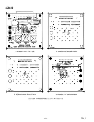 AD9850




          a. AD9850/CGPCB Top Layer                             c. AD9850/CGPCB Power Plane




         b. AD9850/CGPCB Ground Plane                           d. AD9850/CGPCB Bottom Layer


                           Figure 30. AD9850/CGPCB Evaluation Board Layout




                                                –18–                                           REV. E
 