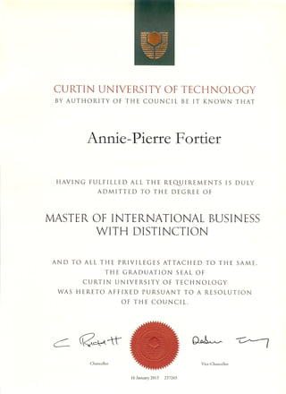 Diploma Annie-Pierre Fortier