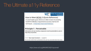 The Ultimate a11y Reference
https://www.w3.org/WAI/WCAG21/quickref/
 