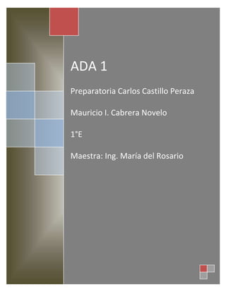 ADA 1
Preparatoria Carlos Castillo Peraza
Mauricio I. Cabrera Novelo
1°E
Maestra: Ing. María del Rosario
 