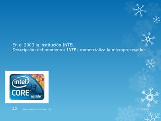 En el 2003 la institución INTEL
Descripción del momento: INTEL comercializa la microprocesador
01/12/2016Dafne Nishu Canul Diaz 1D15
 